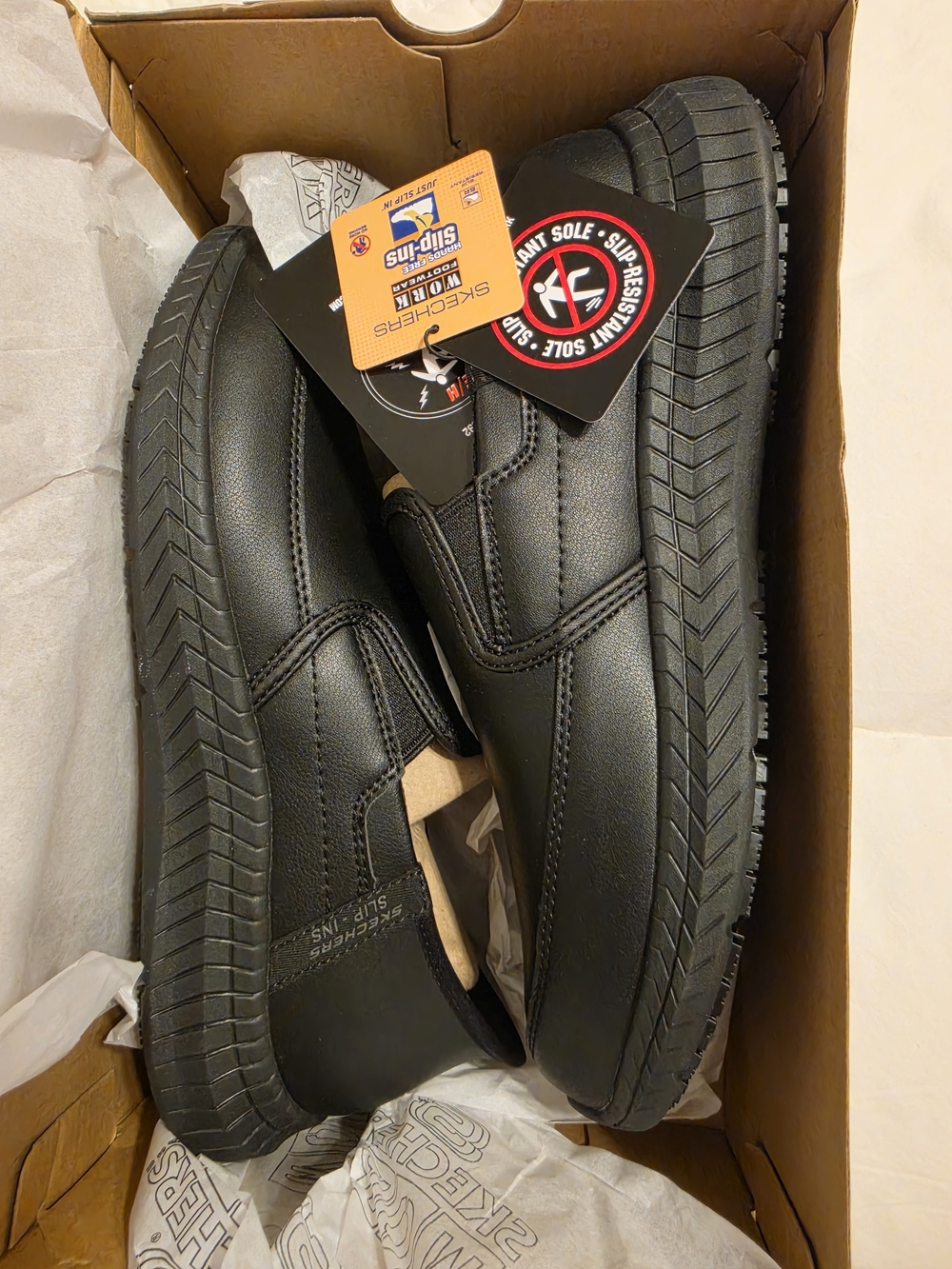 Skechers Black Slip-On Work Loafers